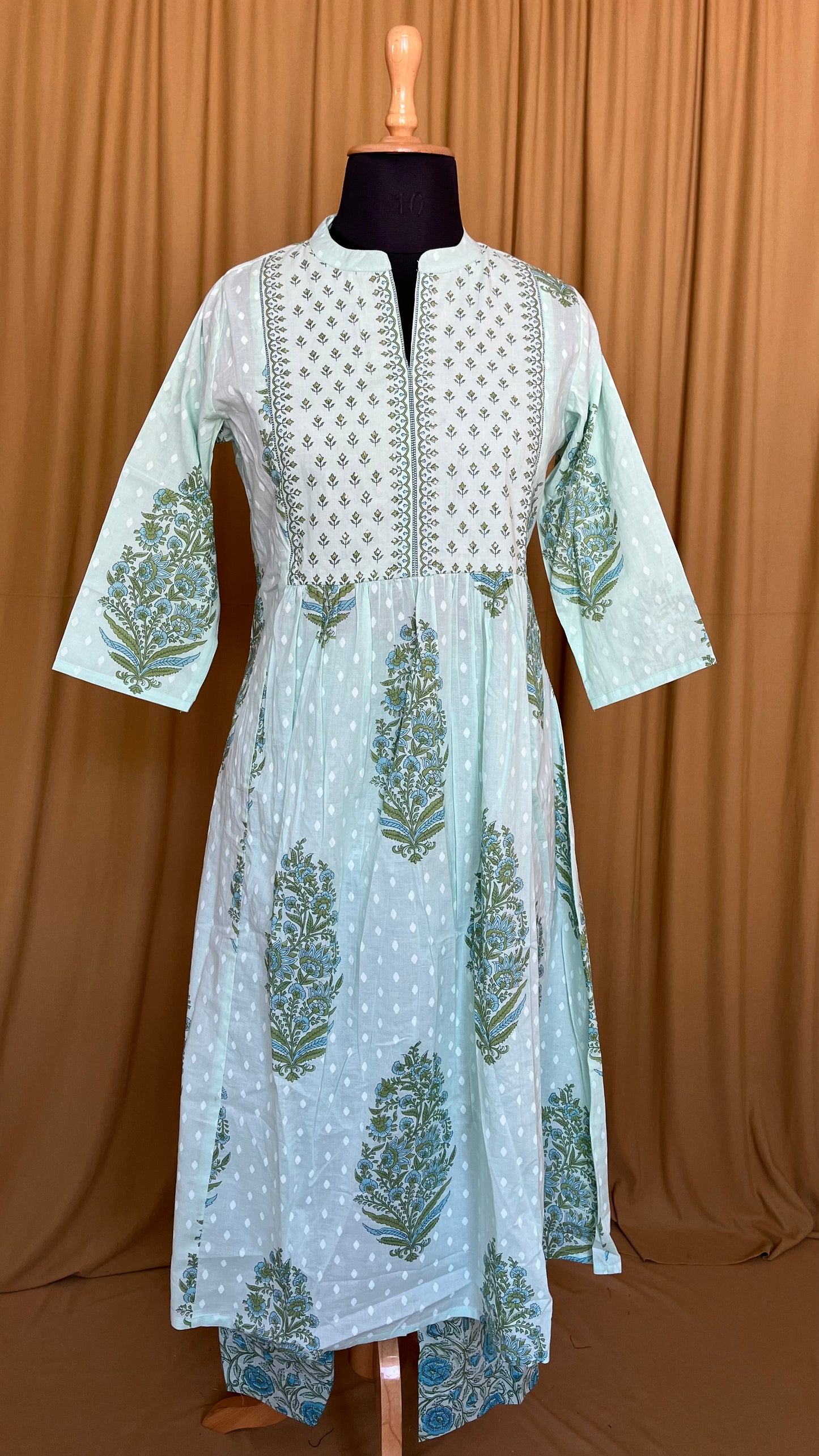 ST-342 PISTA GREEN YOLK PLEATED 2 PC SET