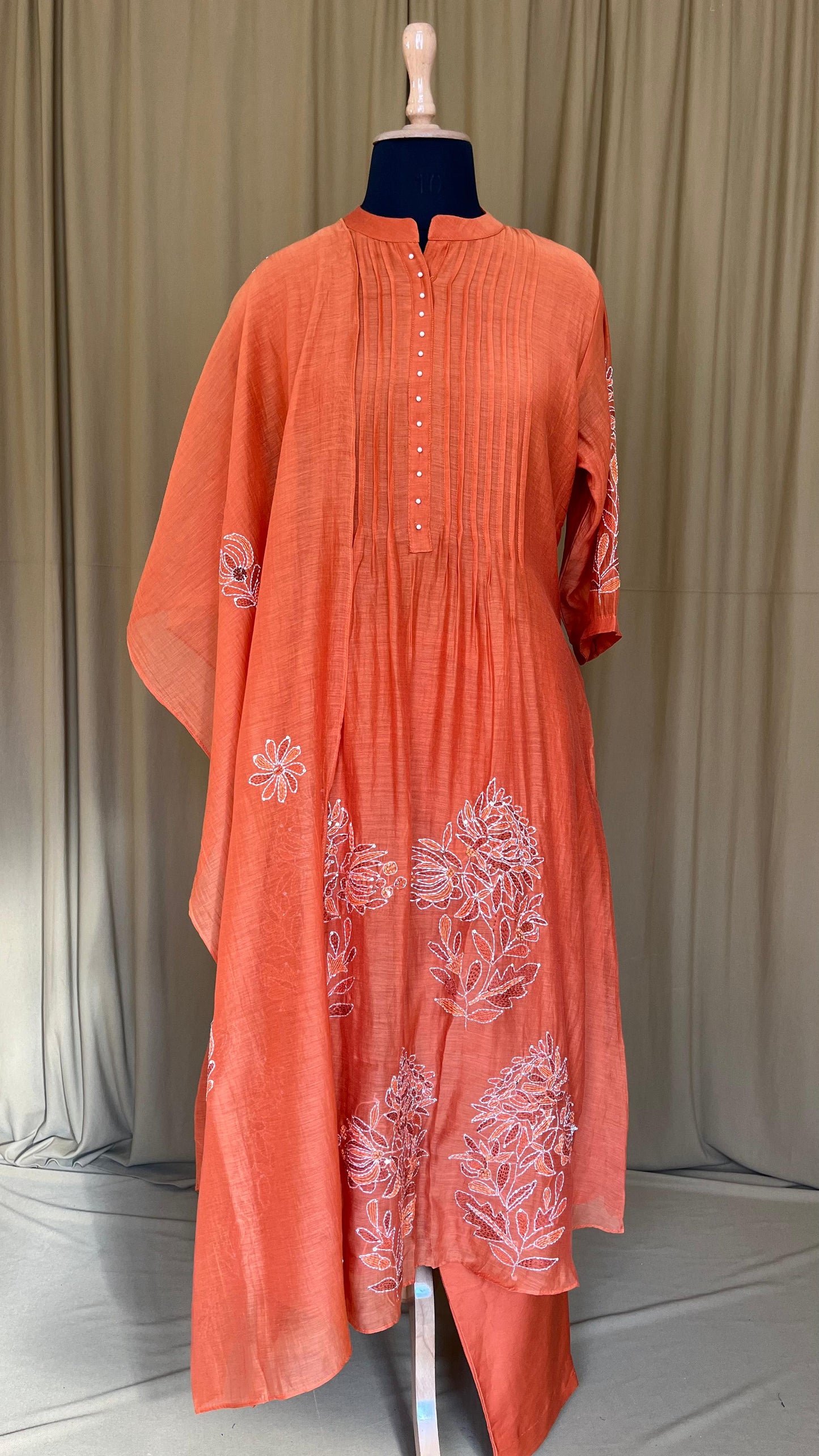 Rust orange mul chanderi set