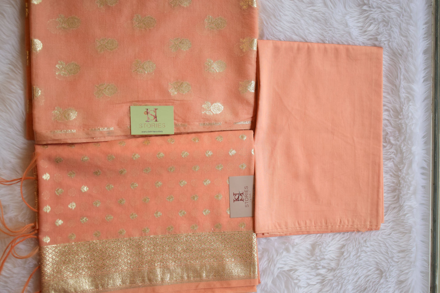 Luminous Peach & Gold Zari Unstitched Set