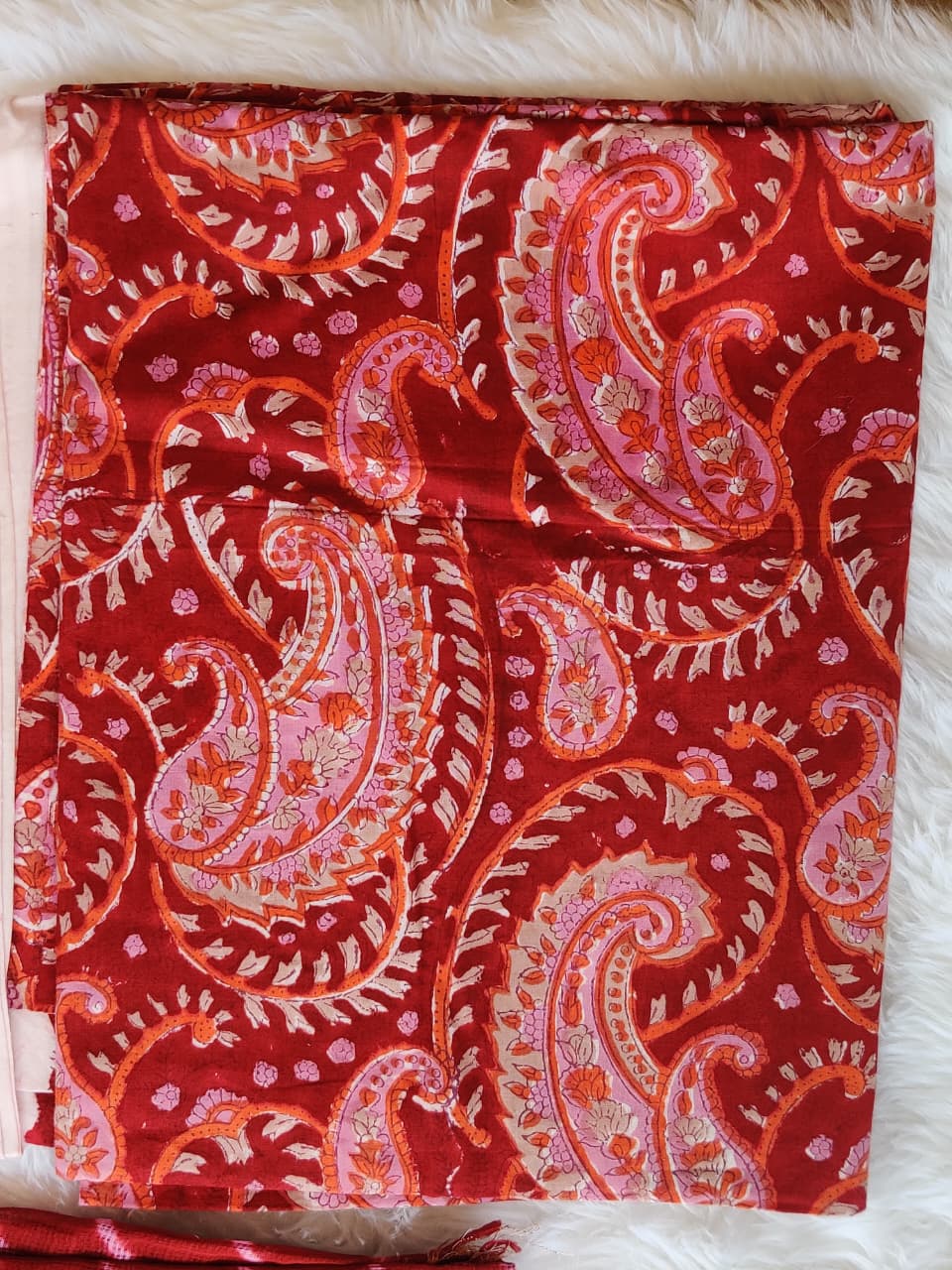 Red Paisley Floral Print Unstitched Cotton Salwar Suit Set
