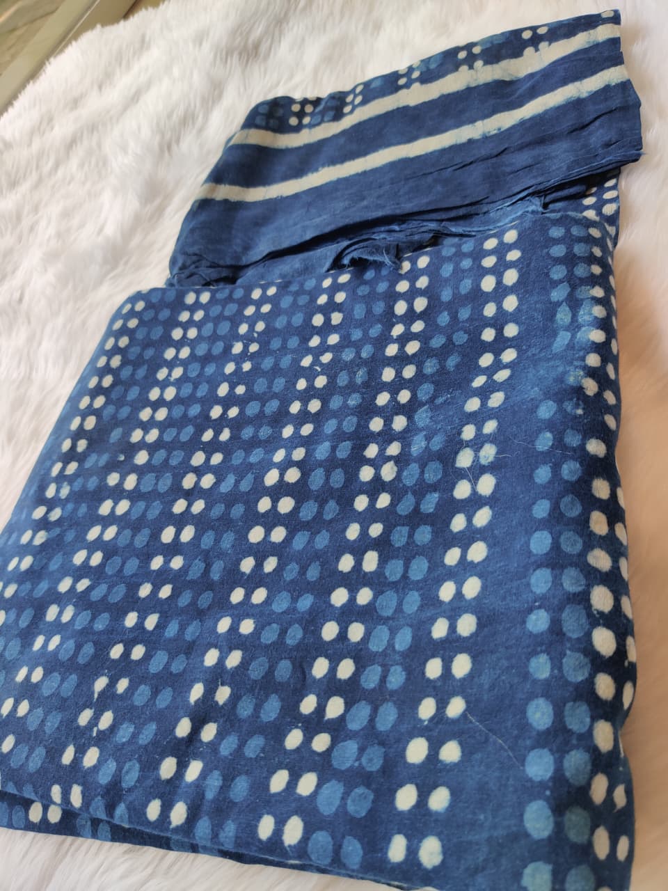 Classic Indigo Blue Dabu Print Unstitched Cotton Suit Set