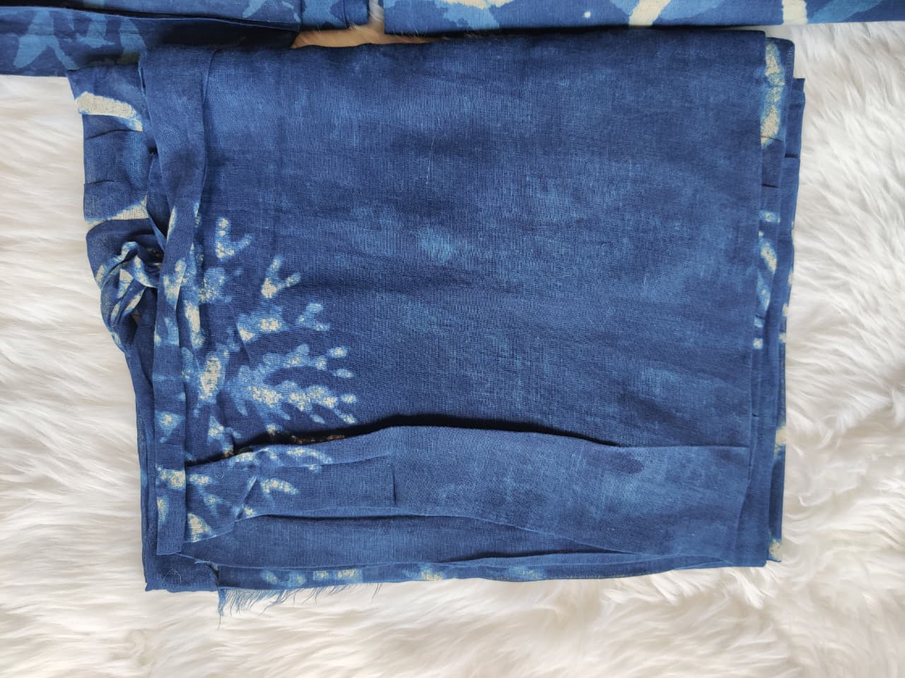 Triple Print Indigo Blue Dabu Unstitched Cotton Suit Set