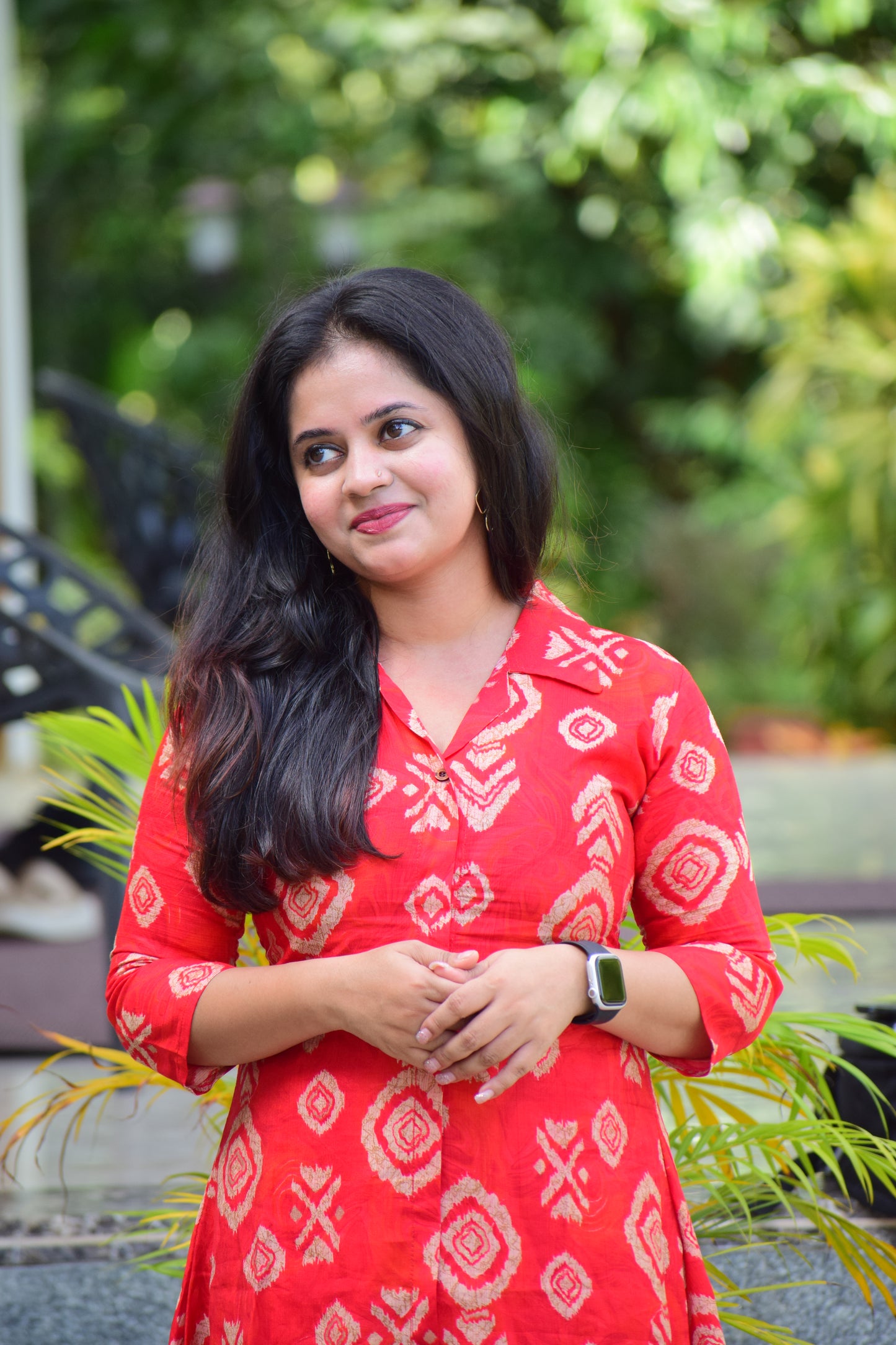 Red Printed Kurti Set shirt collar-ST464