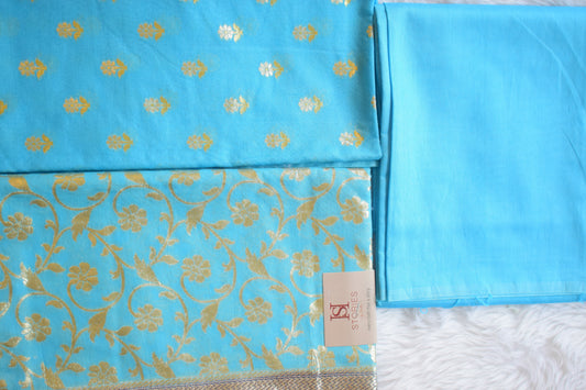 Designer Zari Fusion: Black, Aqua & Gold Unstitched Set