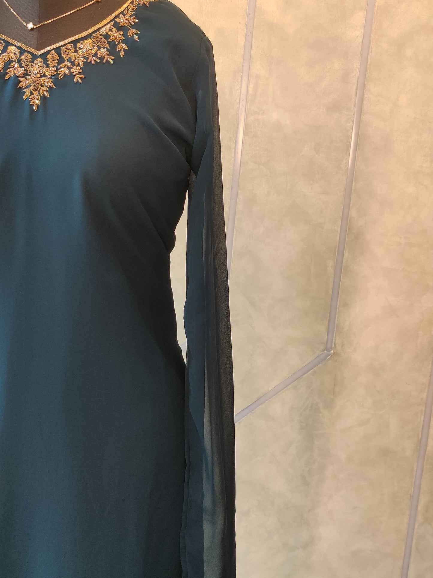 TEAL DARK BLUE HAND WORK TOP-ST 102