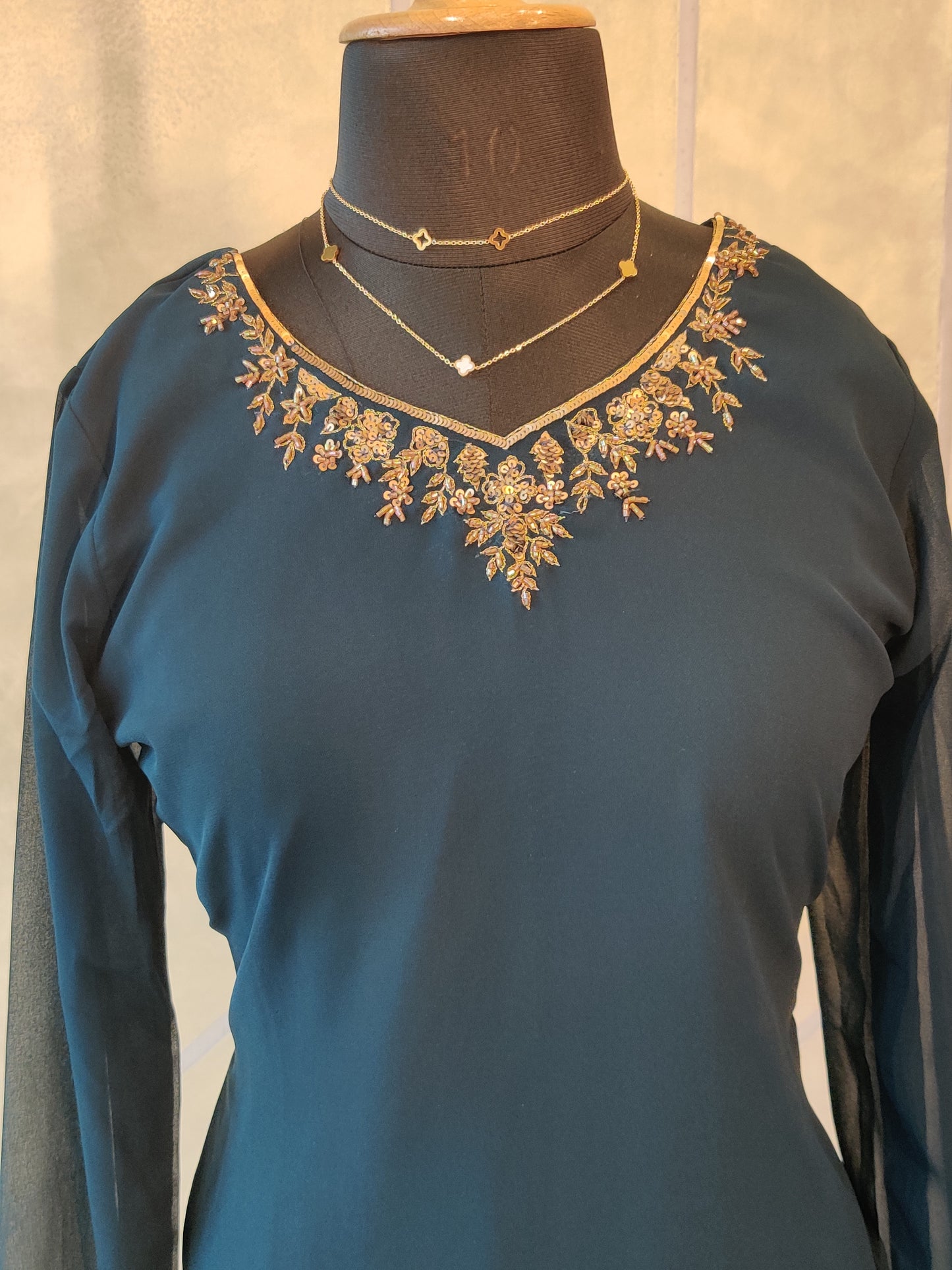 TEAL DARK BLUE HAND WORK TOP-ST 102