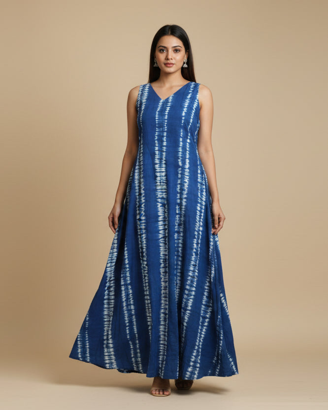 BLUE AND WHITE ALINE POCKET DRESS S/S- ST 391