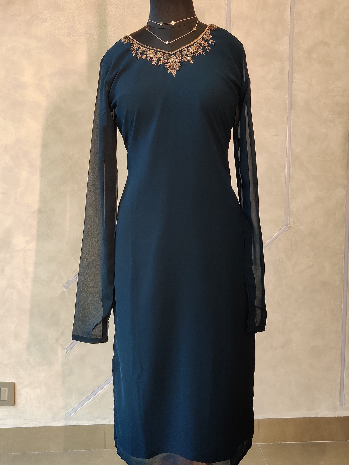 TEAL DARK BLUE HAND WORK TOP-ST 102