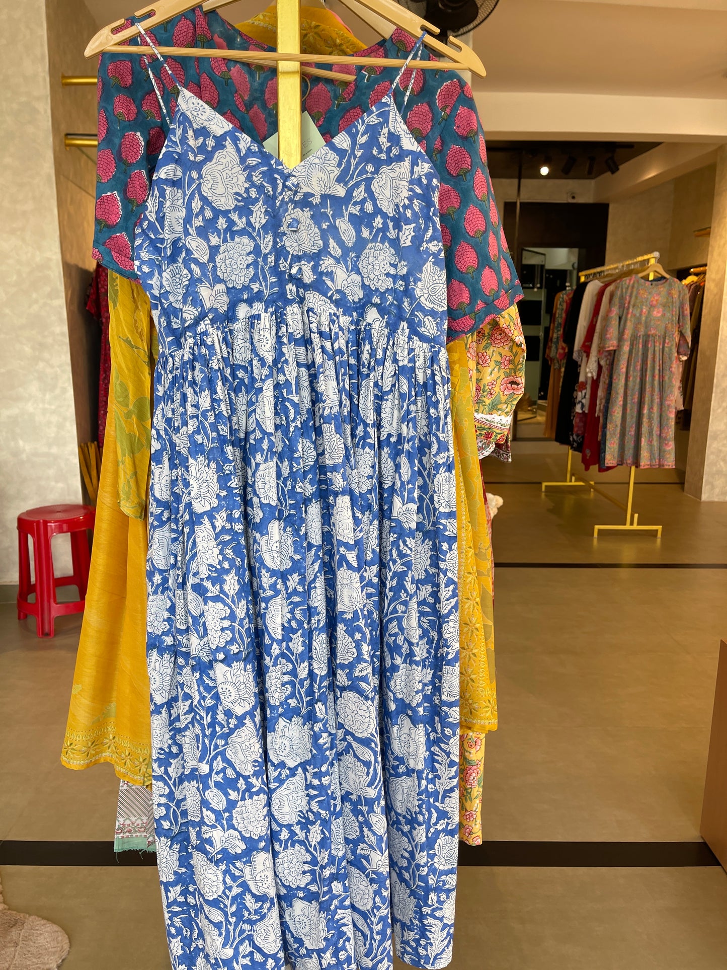 NOODLE STRAP FROCK BLUE WHITE FLOWER- ST438