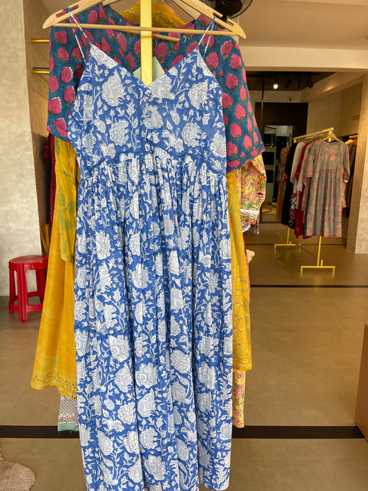 NOODLE STRAP FROCK BLUE WHITE FLOWER- ST438