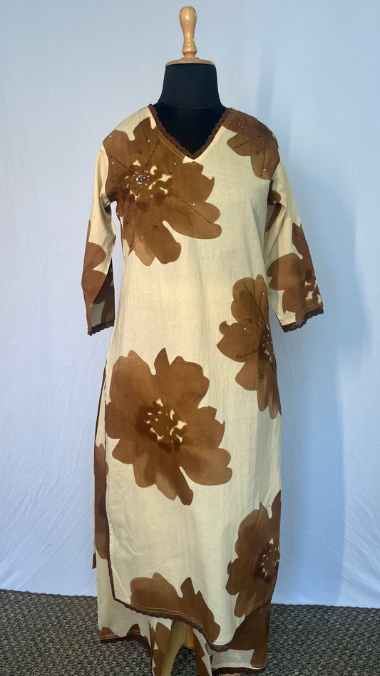 ST407-BROWN BIG FLOWER CO-ORDS