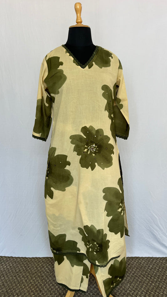 ST403-GREEN BIG FLOWER CO-ORDS