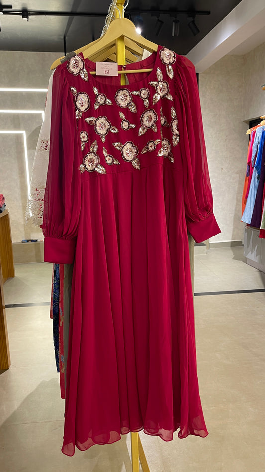 ST115 RED HANDWORK DRESS