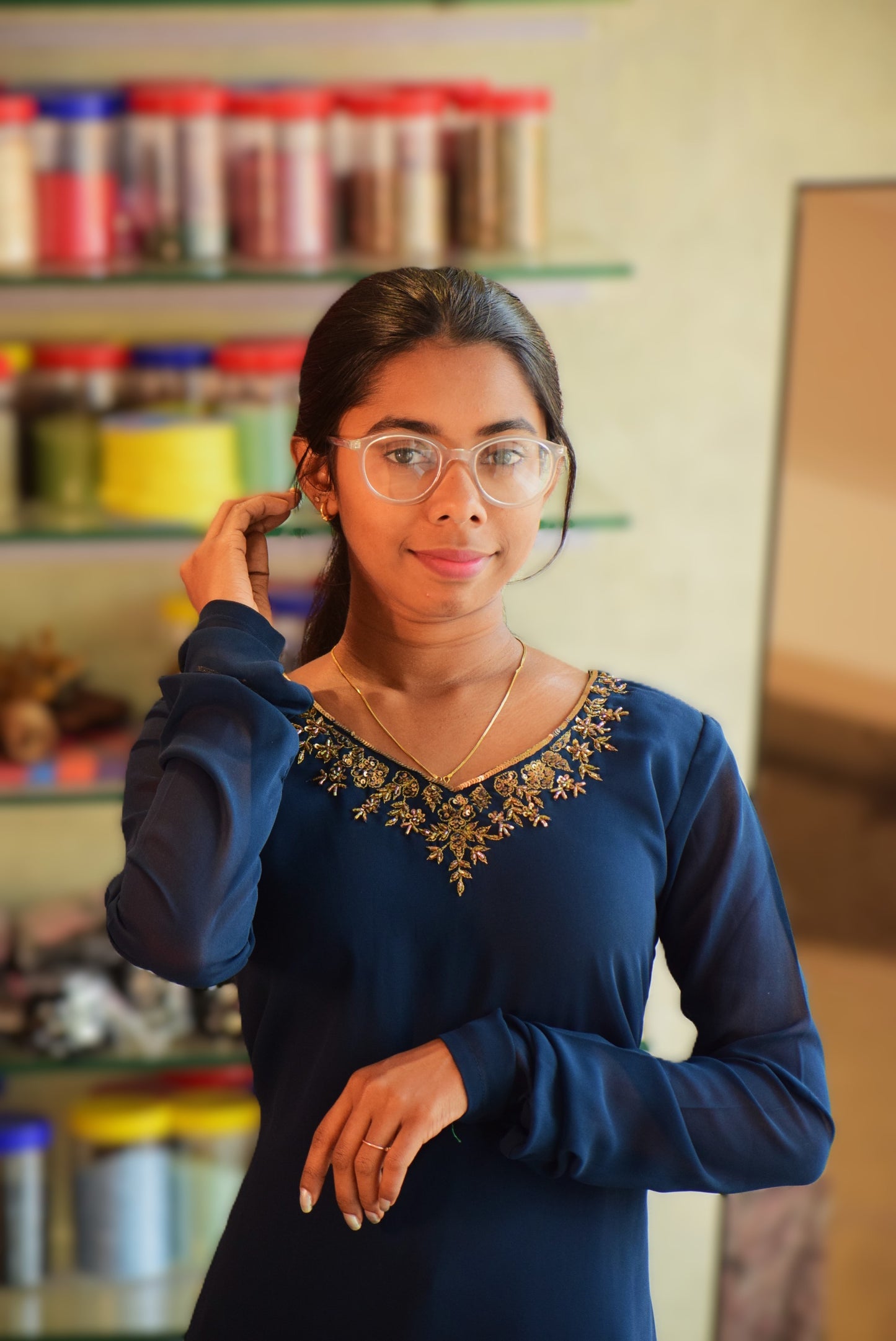 TEAL DARK BLUE HAND WORK TOP-ST 102