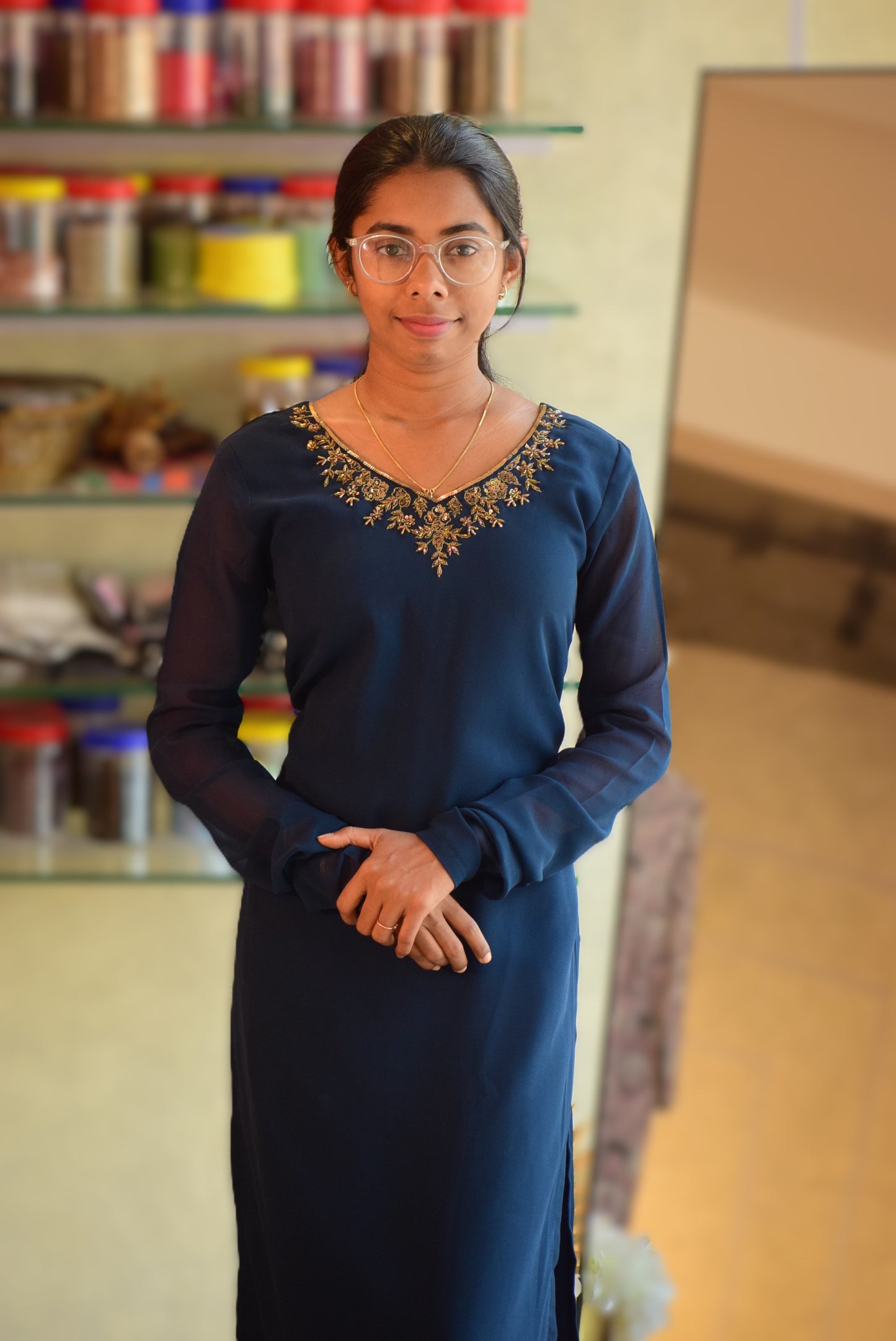 TEAL DARK BLUE HAND WORK TOP-ST 102