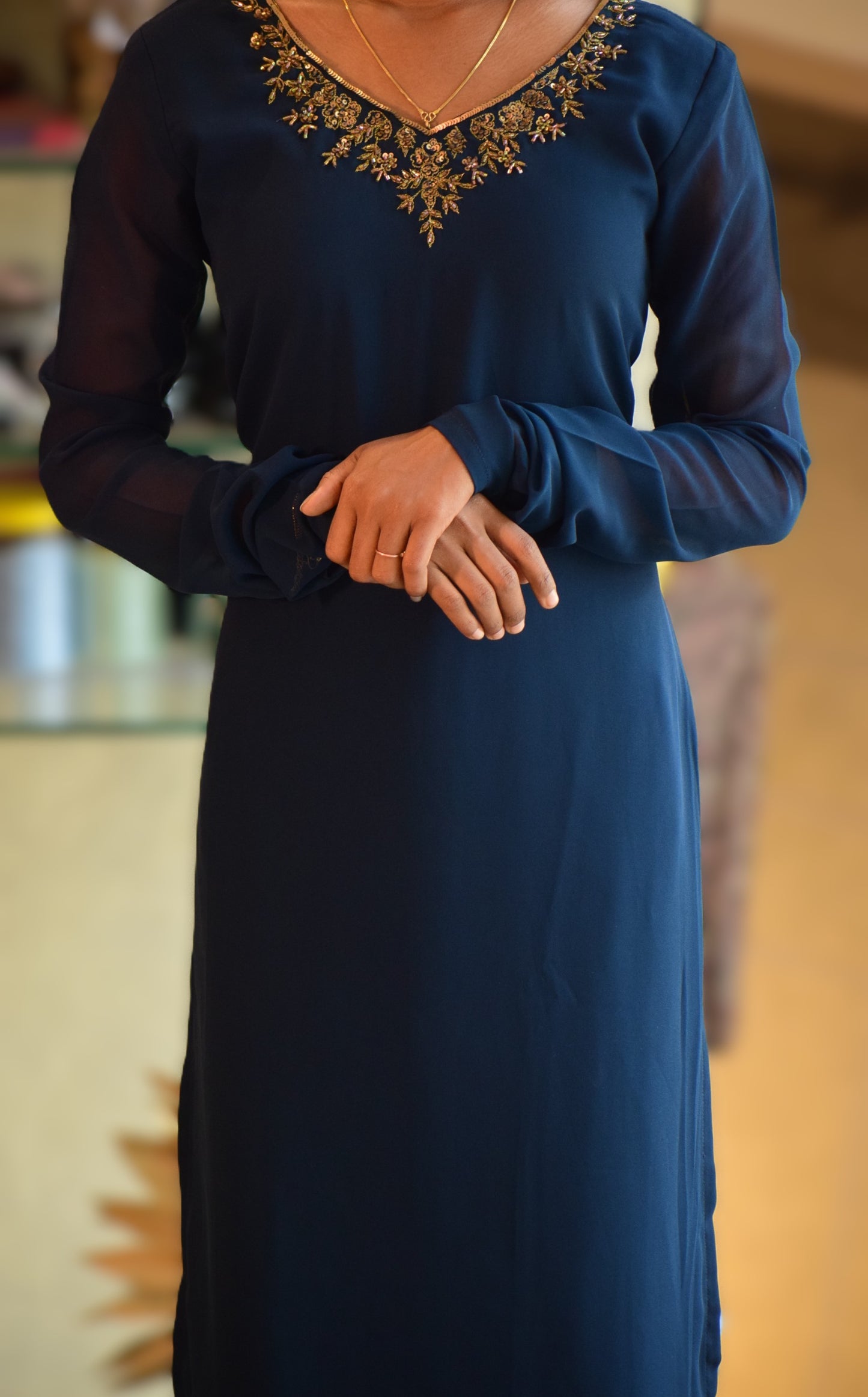TEAL DARK BLUE HAND WORK TOP-ST 102