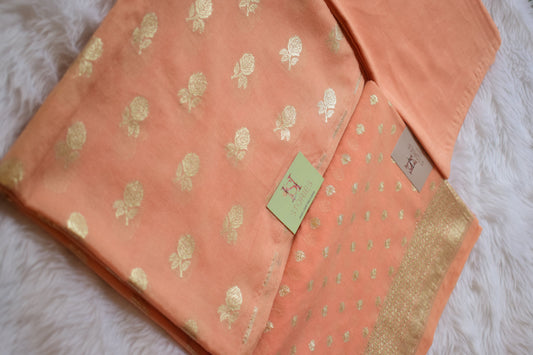 Luminous Peach  Gold Zari Unstitched Set