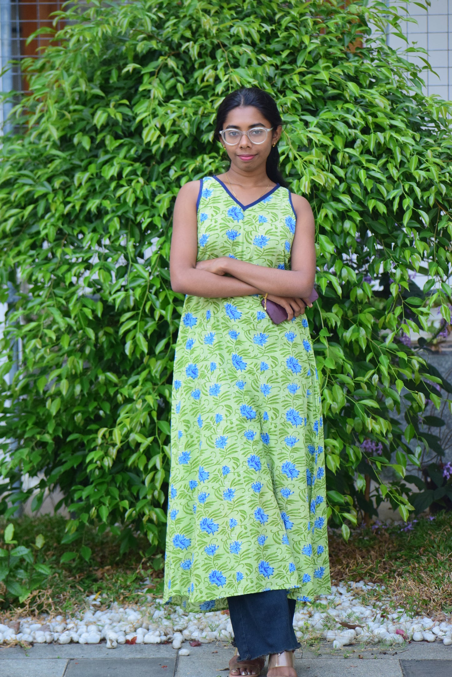 ST476LITE GREEN S/S COTTON DRESS