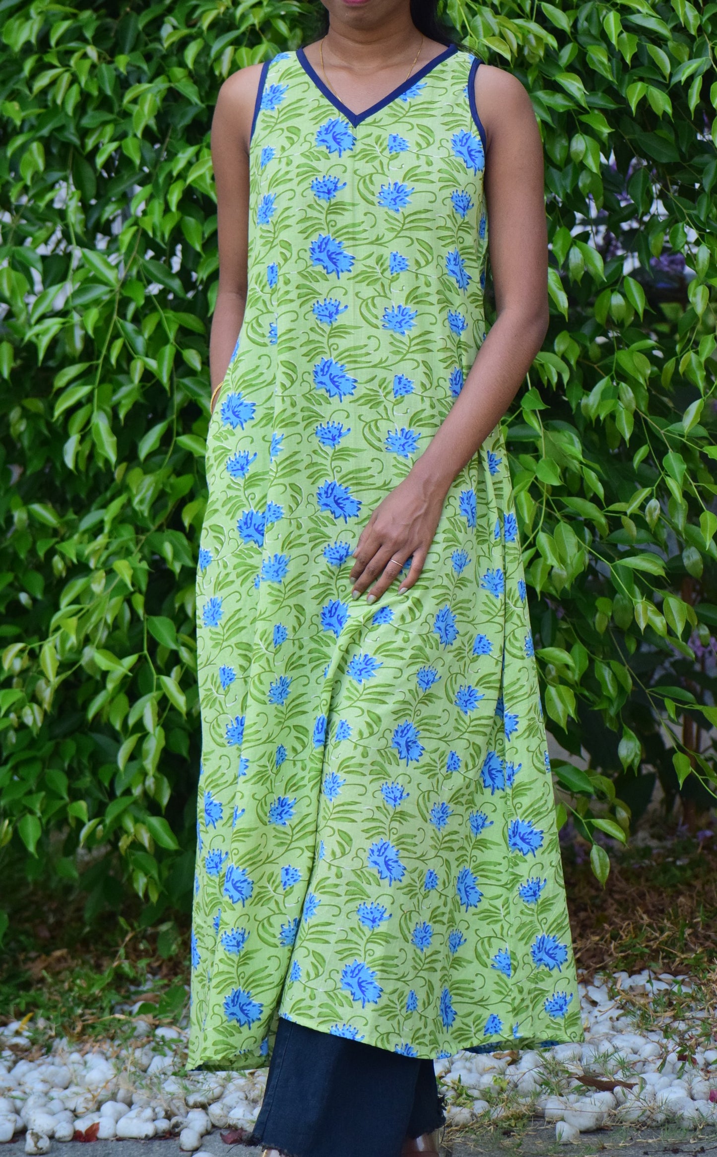 ST476LITE GREEN S/S COTTON DRESS