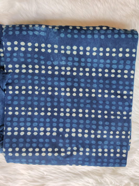 Classic Indigo Blue Dabu Print Unstitched 3 piece Cotton Suit Set
