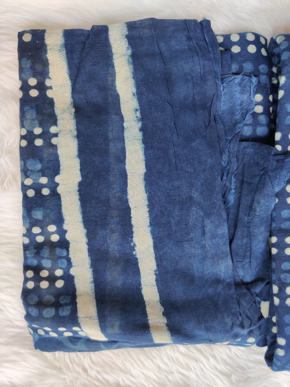 Classic Indigo Blue Dabu Print Unstitched Cotton Suit Set