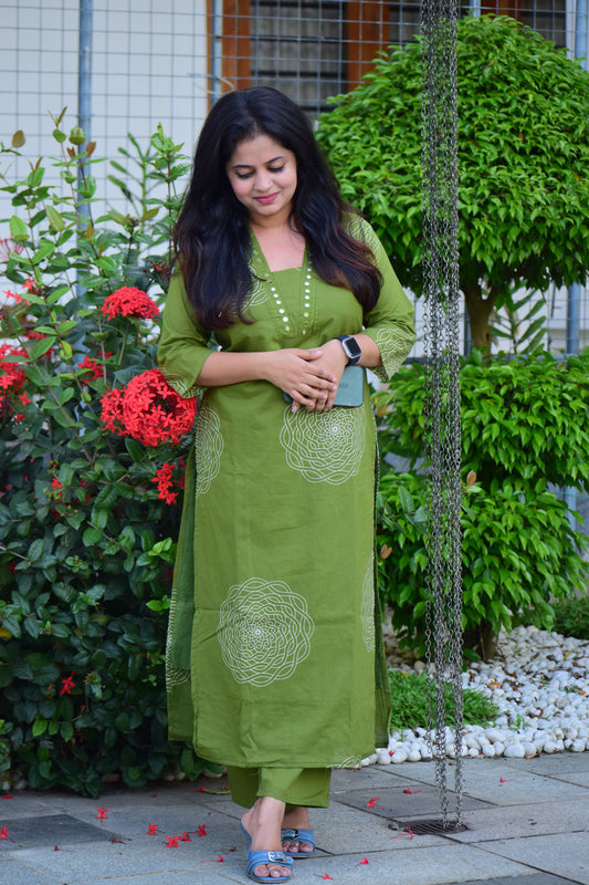 ST-467 Green color neck co-ords set