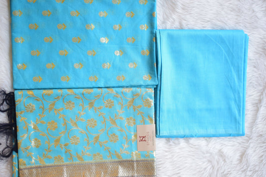 Designer Zari Fusion: Black, Aqua &amp; Gold Unstitched Set