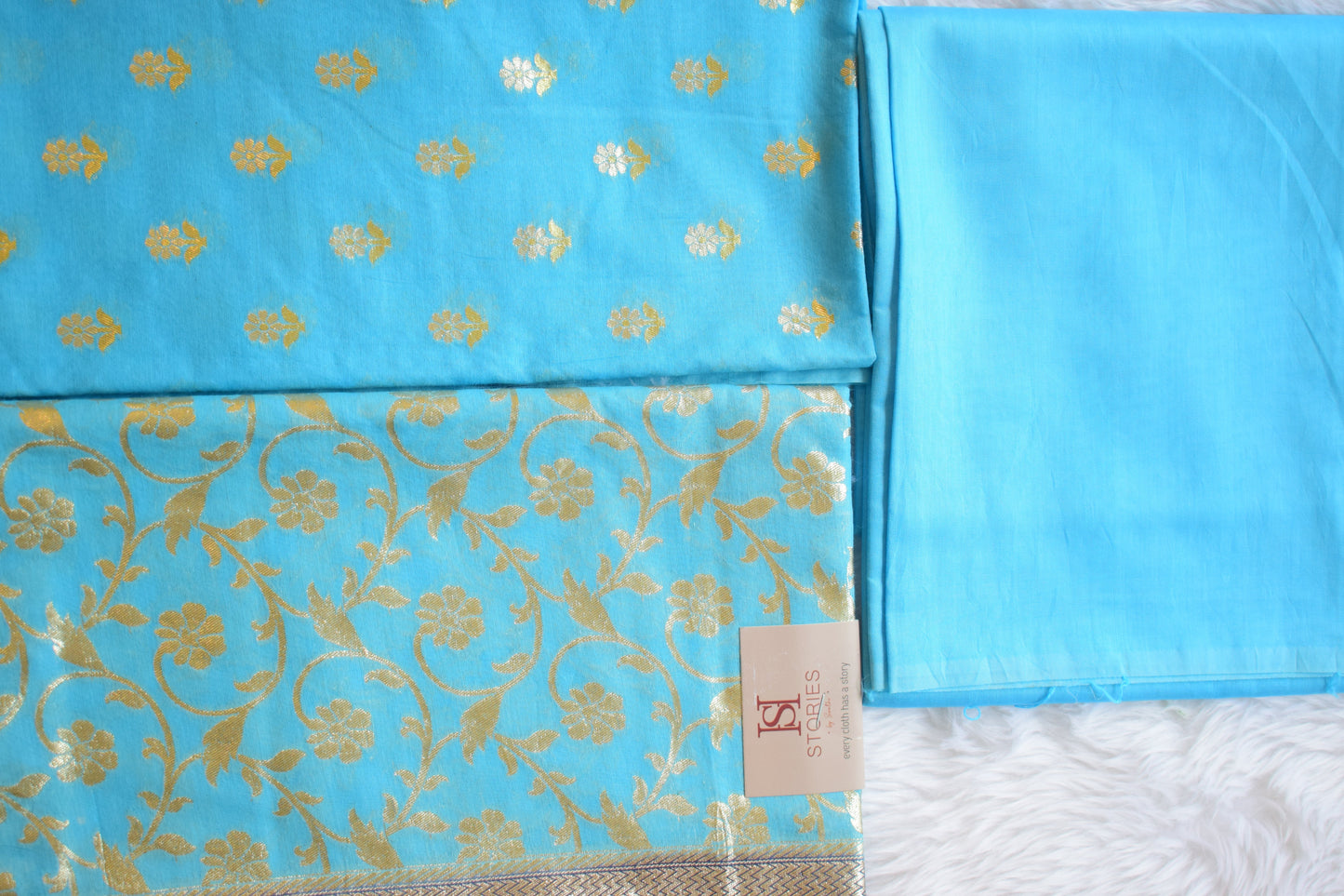Designer Zari Fusion: Black, Aqua &amp; Gold Unstitched Set
