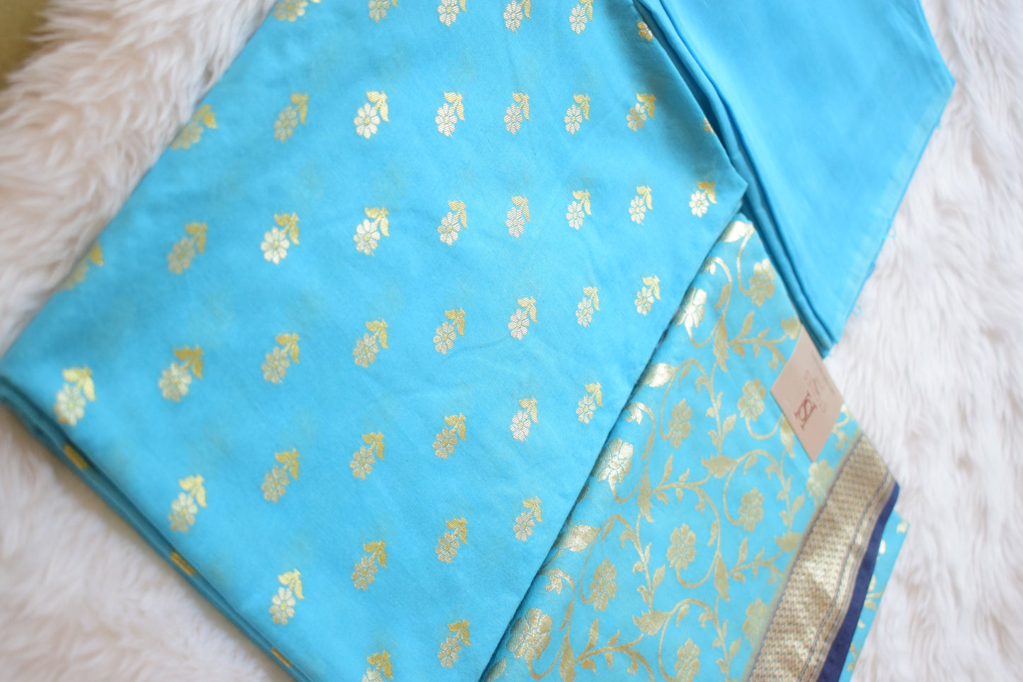 Designer Zari Fusion: Black, Aqua &amp; Gold Unstitched Set