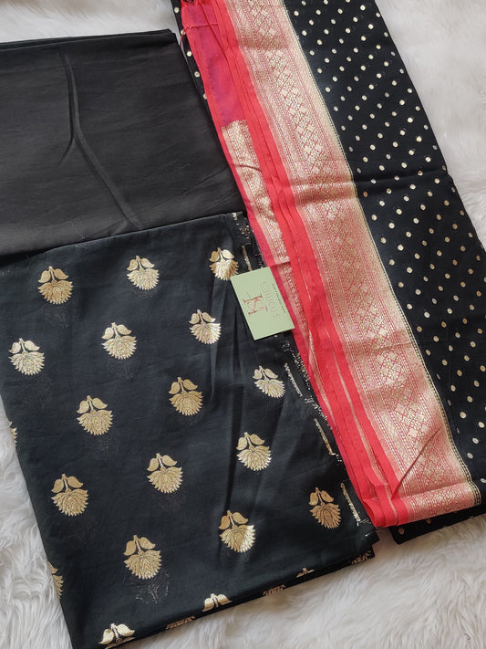 Regal Black & Gold Banarasi Silk Unstitched Suit Set ✨