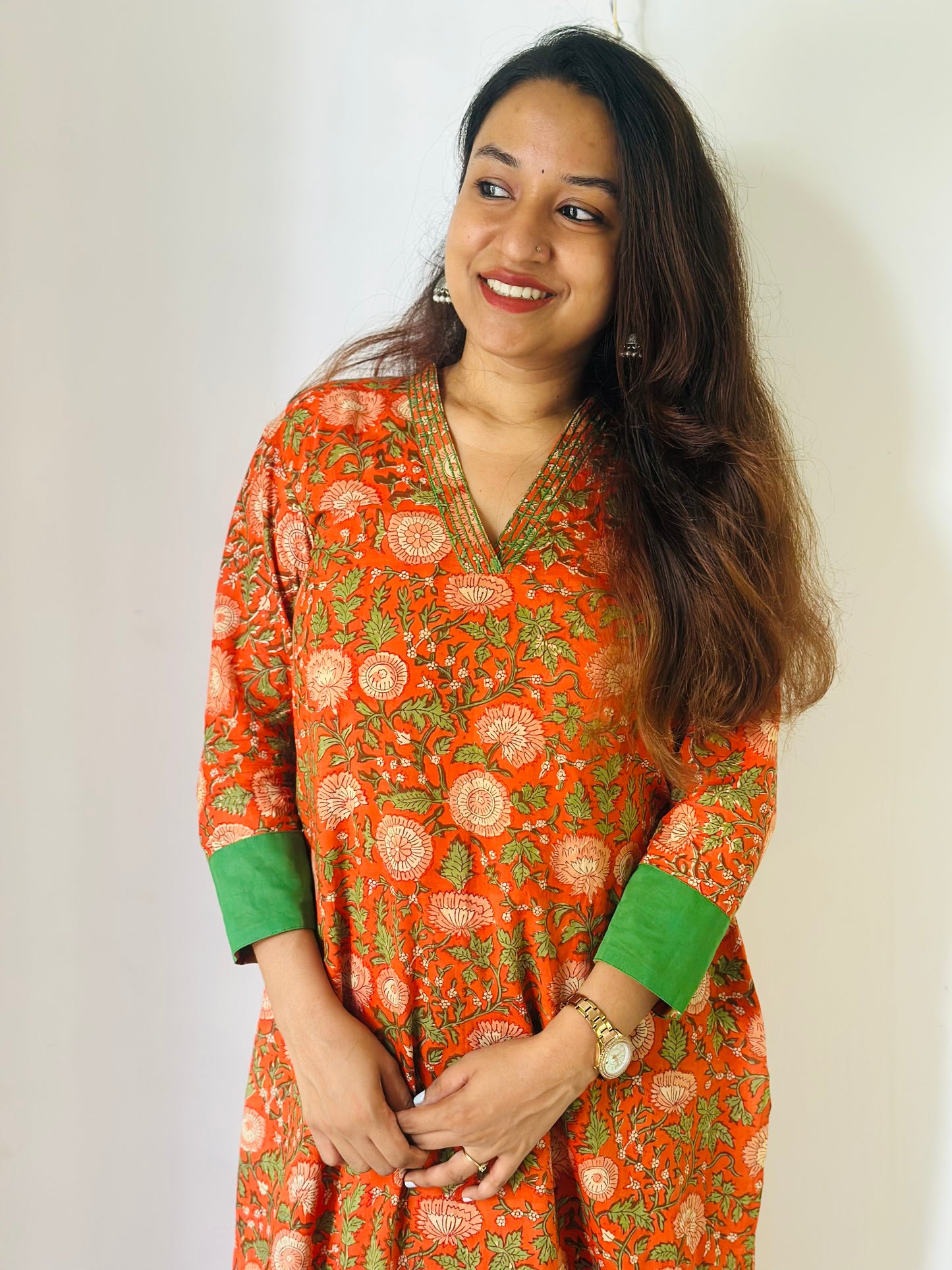 ST-511 ORANGE FLORAL PRINTED KURTI SET WITH PANTS 🧡