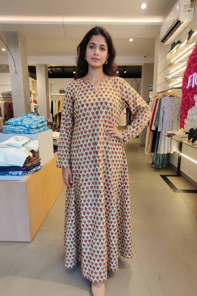 Floral dress on a mannequin in a store setting
