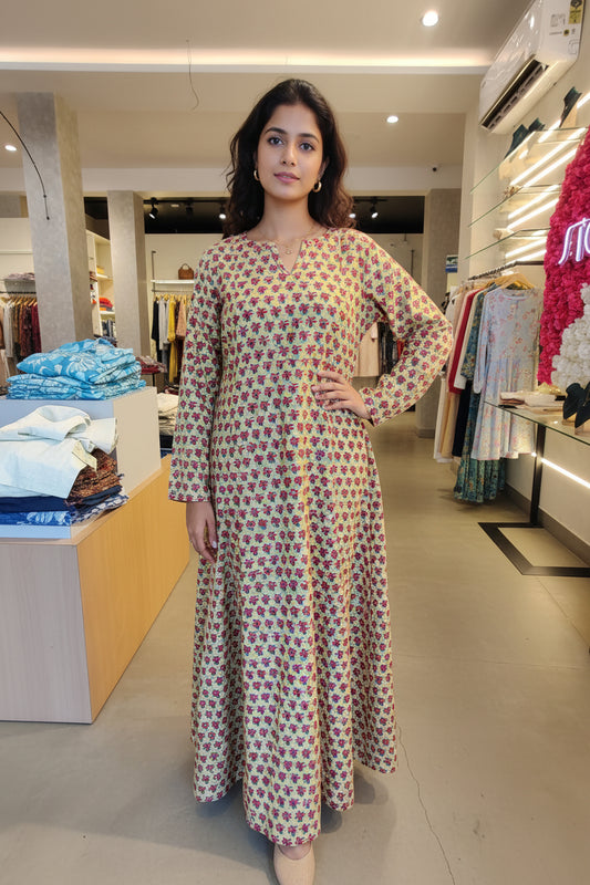 Floral dress on a mannequin in a store setting