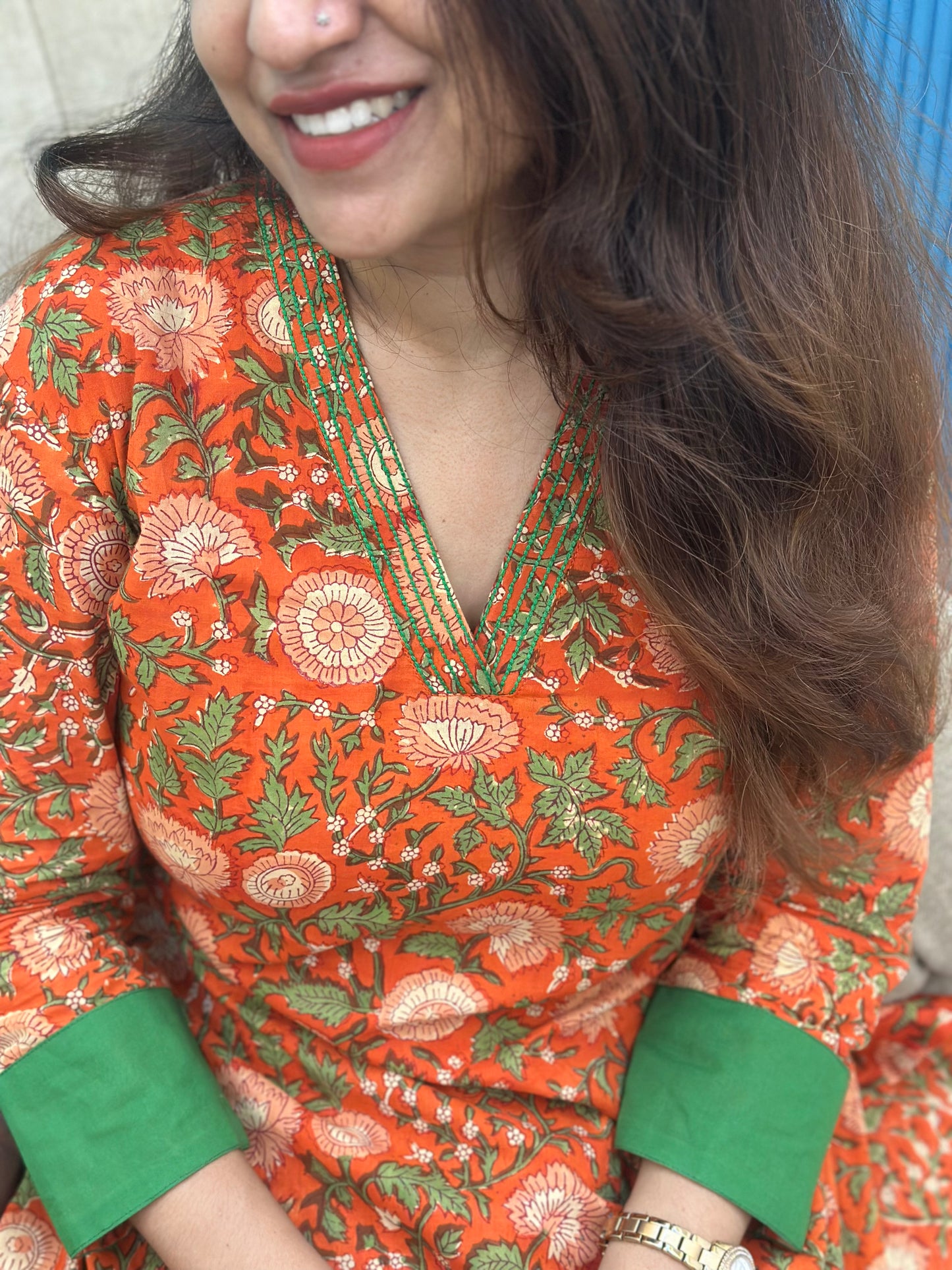 ST-511 ORANGE FLORAL PRINTED KURTI SET WITH PANTS 🧡