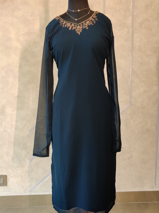 TEAL DARK BLUE HAND WORK TOP-ST 102