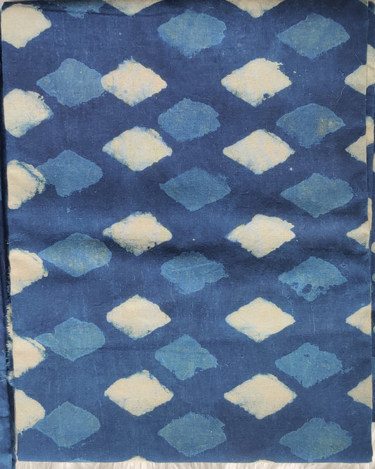 Blue and white patterned fabric on a white background