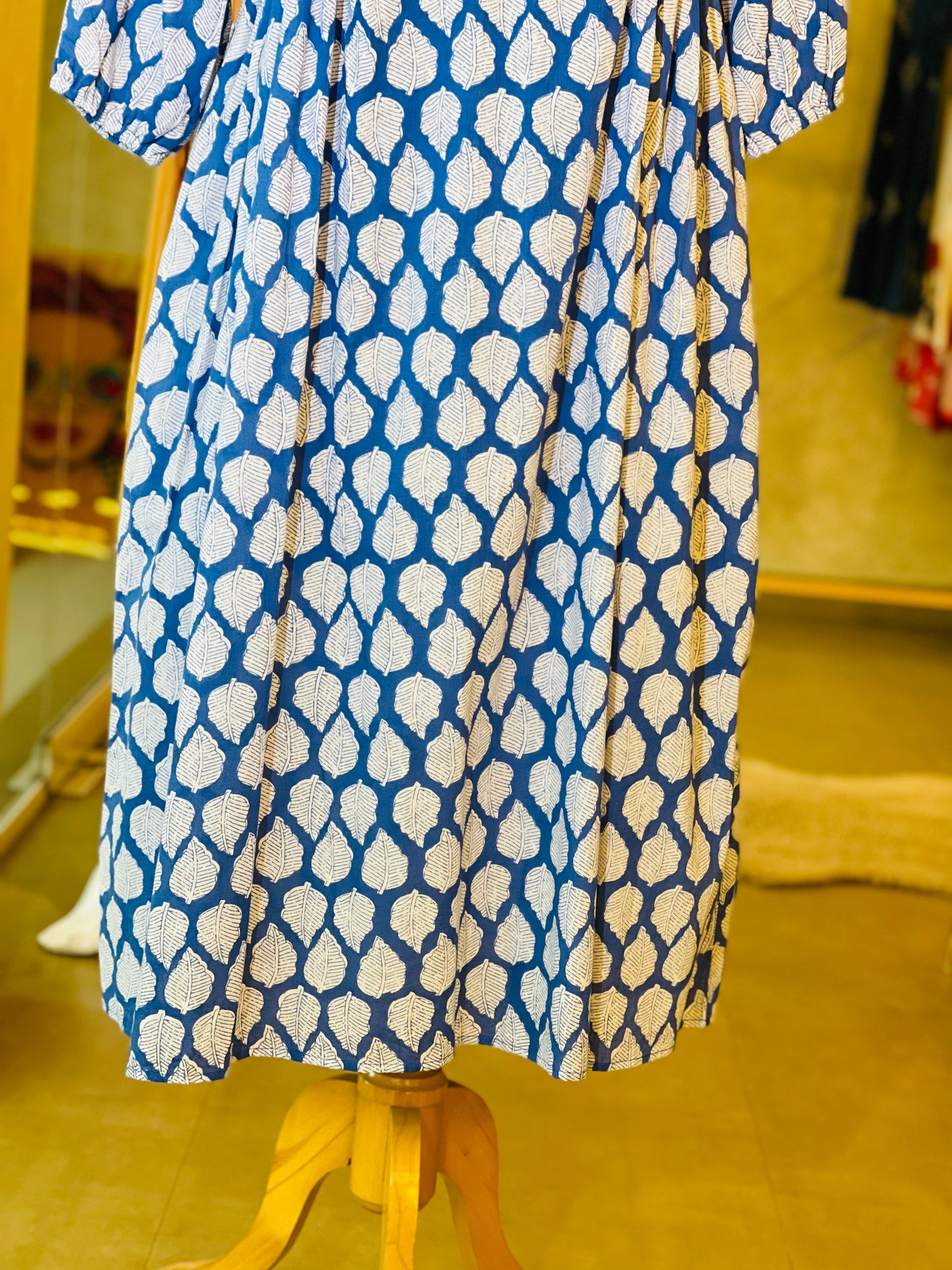 Side pleated Blue cotton