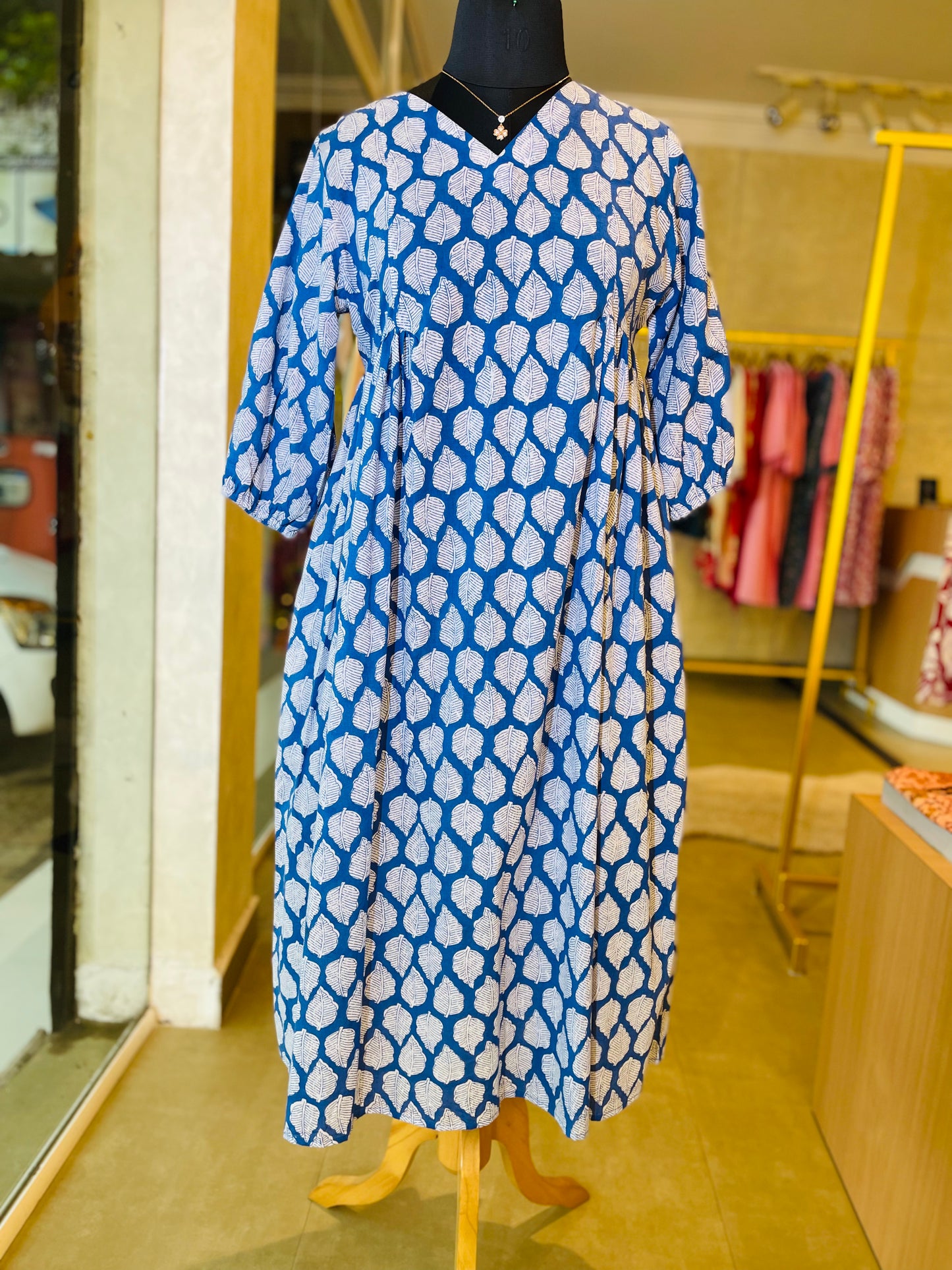 Side pleated Blue cotton