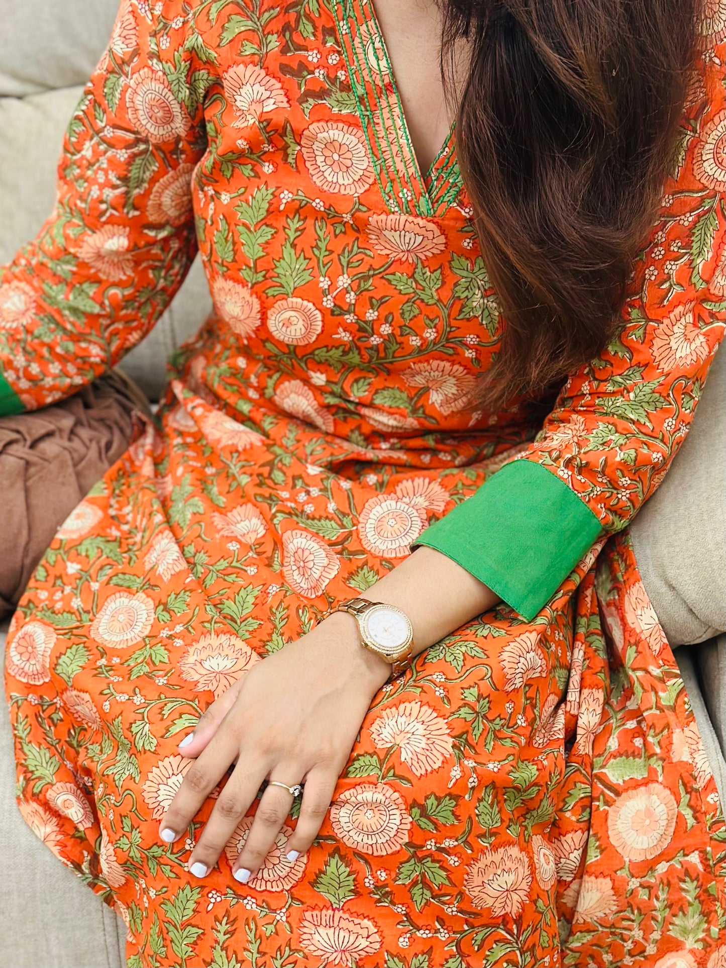 ST-511 ORANGE FLORAL PRINTED KURTI SET WITH PANTS 🧡