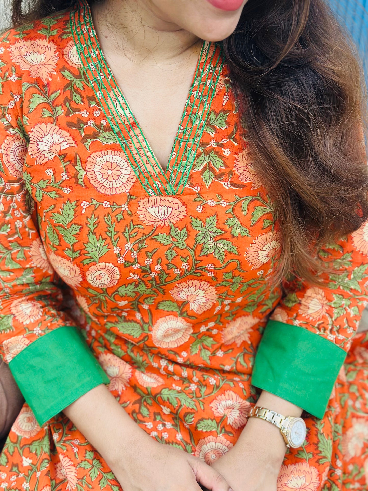 ST-511 ORANGE FLORAL PRINTED KURTI SET WITH PANTS 🧡