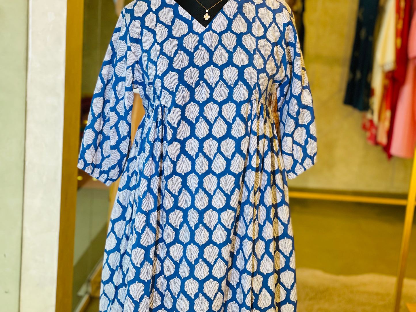 Side pleated Blue cotton