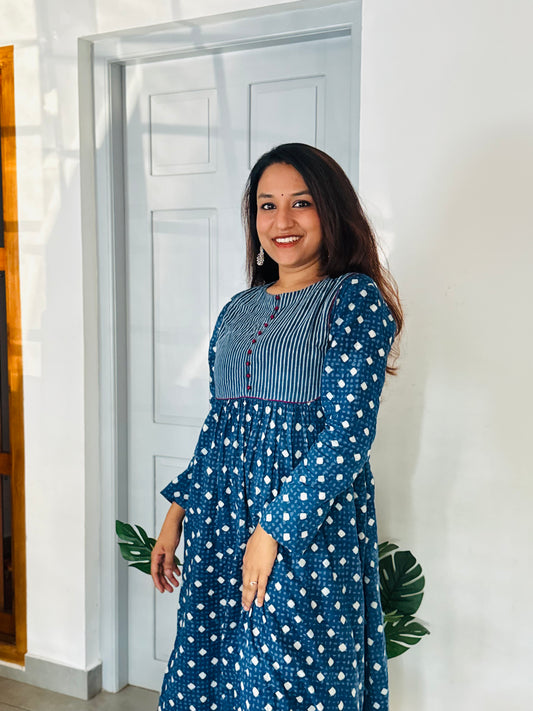 ST-503 INDIGO PRINTED OFFICE KURTI SET 💙