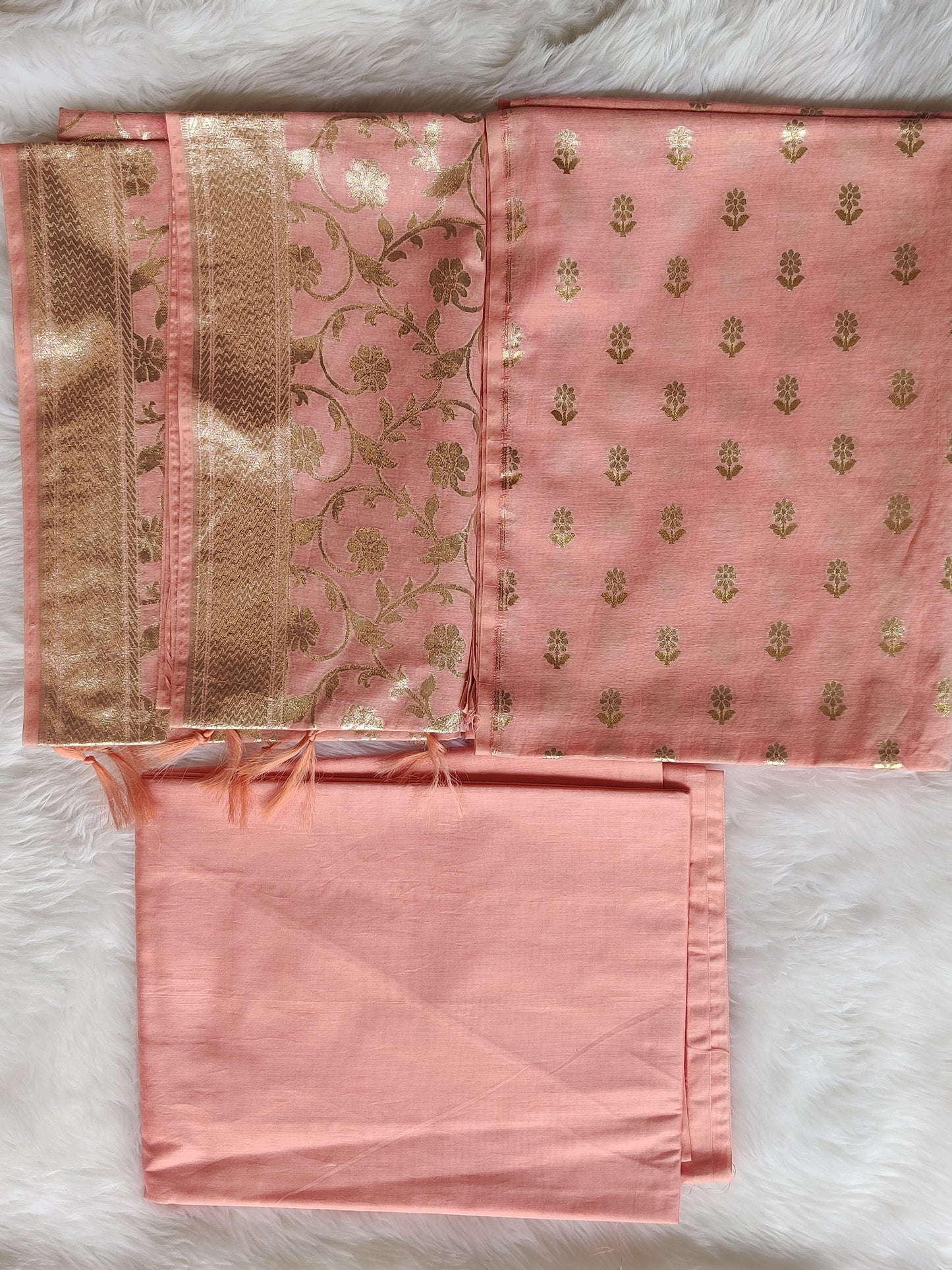 Peach & Gold Floral Unstitched Dress Material