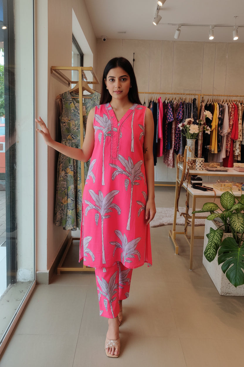 Red garment with floral patterns on a glass surface, held by a hand.