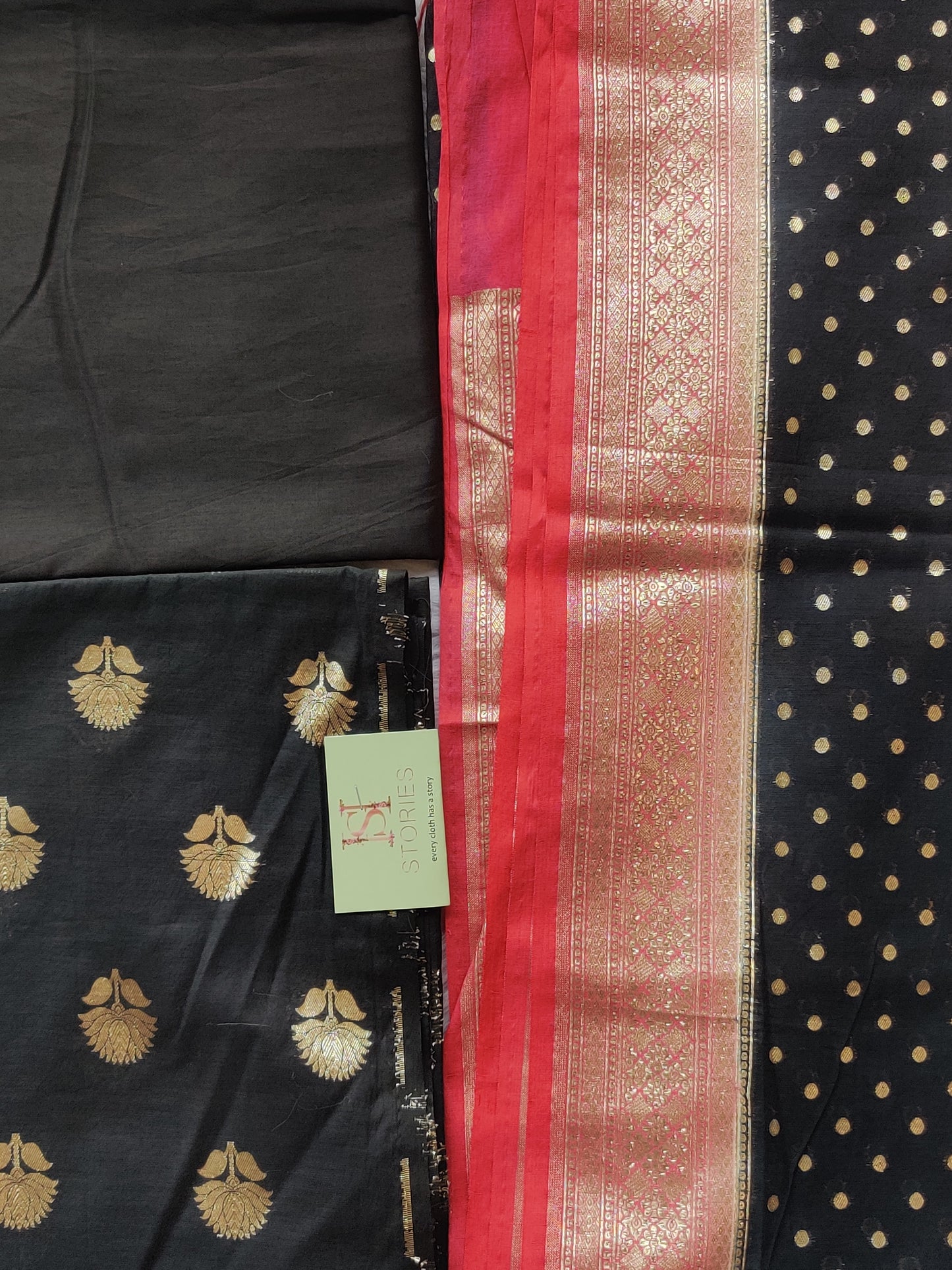 Regal Black & Gold Banarasi Silk Unstitched Suit Set ✨