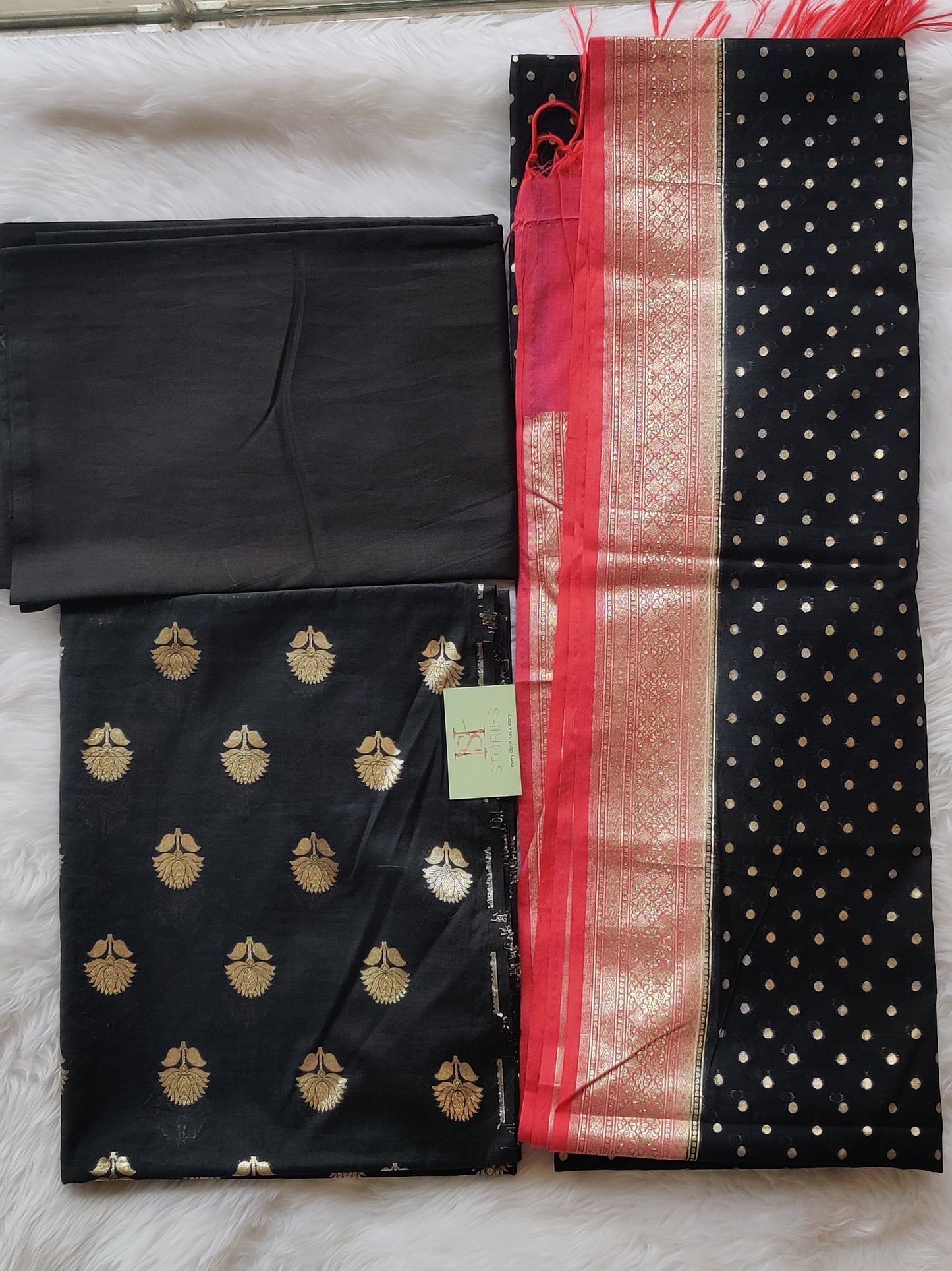 Regal Black & Gold Banarasi Silk Unstitched Suit Set ✨